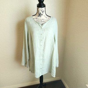 Women's Tahari Sage Green Linen Blouse Plus Size 1X NWT